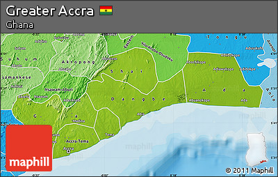 Physical Map of Greater Accra, political shades outside