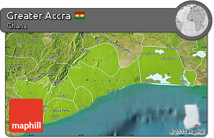 Physical Map of Greater Accra, satellite outside