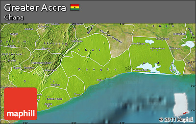 Physical Map of Greater Accra, satellite outside