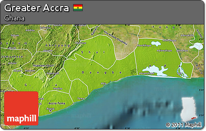 Physical Map of Greater Accra, satellite outside