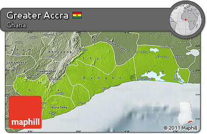 Physical Map of Greater Accra, semi-desaturated
