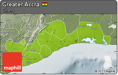 Physical Map of Greater Accra, semi-desaturated