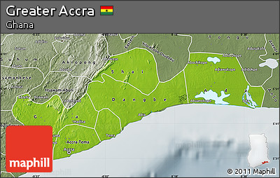 Physical Map of Greater Accra, semi-desaturated