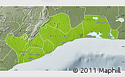 Physical Map of Greater Accra, semi-desaturated