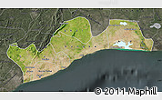Satellite Map of Greater Accra, darken, semi-desaturated