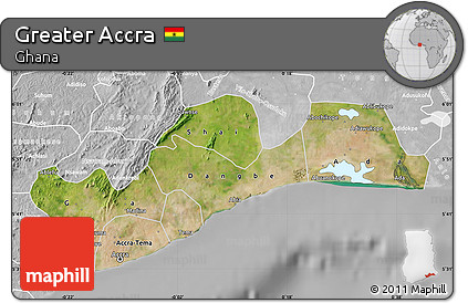Satellite Map of Greater Accra, lighten, desaturated