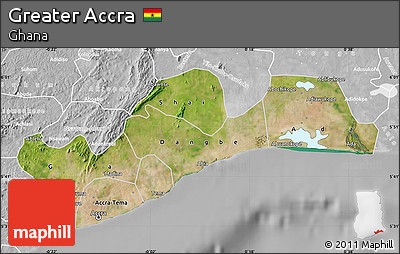 Satellite Map of Greater Accra, lighten, desaturated
