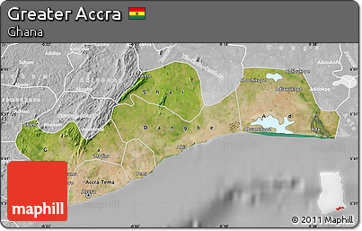 Satellite Map of Greater Accra, lighten, desaturated