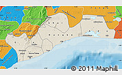 Shaded Relief Map of Greater Accra, political outside