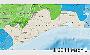 Shaded Relief Map of Greater Accra, political shades outside