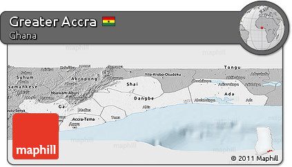 Gray Panoramic Map of Greater Accra