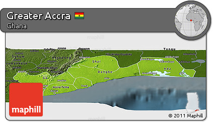 Physical Panoramic Map of Greater Accra, darken