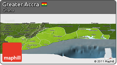 Physical Panoramic Map of Greater Accra, darken