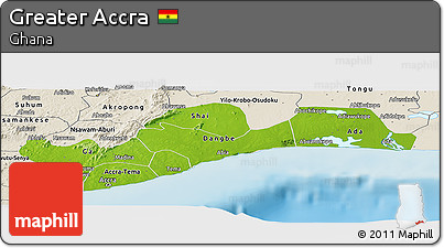 Physical Panoramic Map of Greater Accra, shaded relief outside