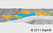 Political Panoramic Map of Greater Accra, desaturated
