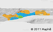 Political Panoramic Map of Greater Accra, lighten, desaturated