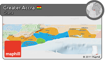 Political Panoramic Map of Greater Accra, lighten