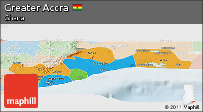 Political Panoramic Map of Greater Accra, lighten