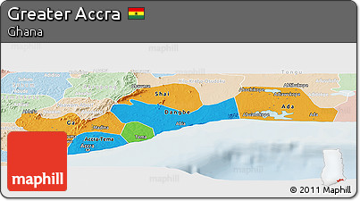 Political Panoramic Map of Greater Accra, lighten