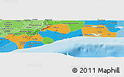Political Panoramic Map of Greater Accra, political shades outside