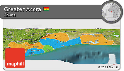Political Panoramic Map of Greater Accra, satellite outside