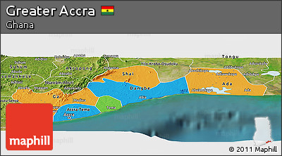 Political Panoramic Map of Greater Accra, satellite outside