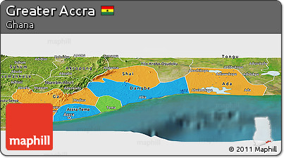 Political Panoramic Map of Greater Accra, satellite outside