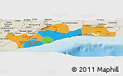 Political Panoramic Map of Greater Accra, shaded relief outside