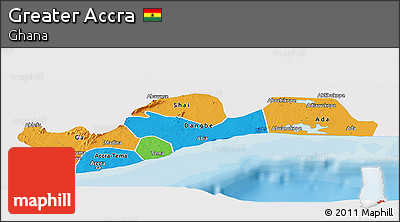 Political Panoramic Map of Greater Accra, single color outside