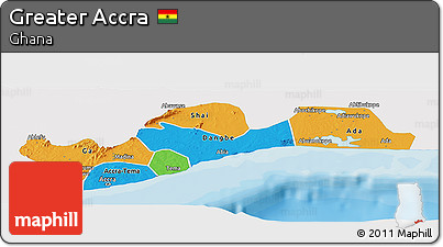 Political Panoramic Map of Greater Accra, single color outside
