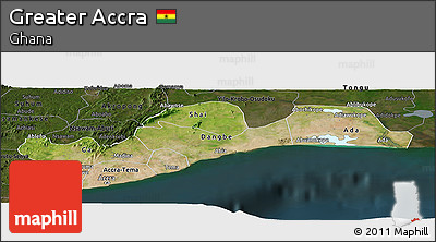 Satellite Panoramic Map of Greater Accra, darken