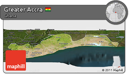 Satellite Panoramic Map of Greater Accra, darken