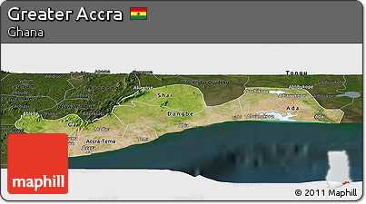 Satellite Panoramic Map of Greater Accra, darken
