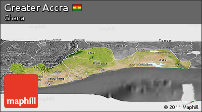 Satellite Panoramic Map of Greater Accra, desaturated