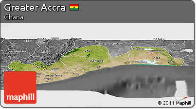 Satellite Panoramic Map of Greater Accra, desaturated