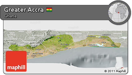 Satellite Panoramic Map of Greater Accra, lighten, semi-desaturated