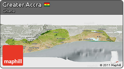 Satellite Panoramic Map of Greater Accra, lighten, semi-desaturated