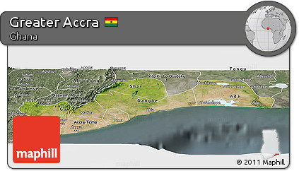Satellite Panoramic Map of Greater Accra, semi-desaturated