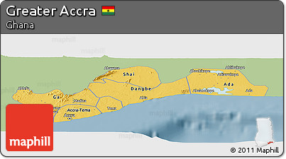 Savanna Style Panoramic Map of Greater Accra, single color outside