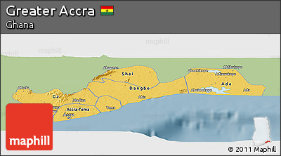 Savanna Style Panoramic Map of Greater Accra, single color outside