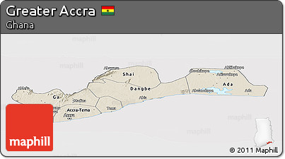 Shaded Relief Panoramic Map of Greater Accra, cropped outside