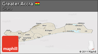 Shaded Relief Panoramic Map of Greater Accra, cropped outside
