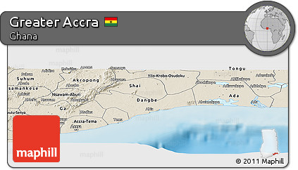 Shaded Relief Panoramic Map of Greater Accra
