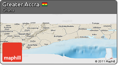 Shaded Relief Panoramic Map of Greater Accra