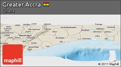 Shaded Relief Panoramic Map of Greater Accra
