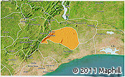 Political 3D Map of Shai, satellite outside