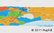 Shaded Relief Panoramic Map of Shai, political outside
