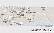 Shaded Relief Panoramic Map of Shai, semi-desaturated