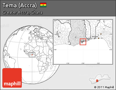 Blank Location Map of Tema (Accra), highlighted country, highlighted parent region