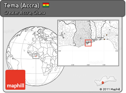Blank Location Map of Tema (Accra), highlighted country, highlighted parent region